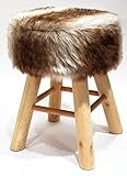 Material: Holz, Kunstfell Fellhocker aus Holz Ø 30 x 42 cm Kunstfellsitz (Braun)