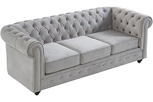 Vente-unique - Sofá 3 plazas de Terciopelo Chesterfield - Gris Plata
