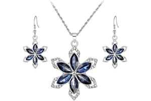 QKEPCY Damen Schmuck Set, Blau Halskette und Ohrringe Set, Schneeflocke Halskette Ohrringe Schmuckset, Damen Schmuck Set mit Zirkonia, Geschenk für Frauen Mädchen