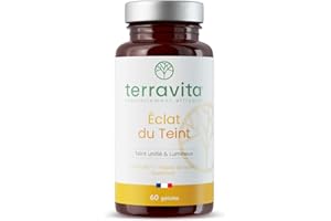 Eclat du Teint | Pépins de Raisin OPC + Extrait de Myrtille SEPITONE + Vitamine C + Glutathion Réduit | Peau Éclatante et Unifiée | Action Antioxydante | 60 Gélules Vegan | Made in France | Terravita