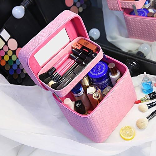 Large capacity cosmetic bag double layer portable portable cosmetic box large size simple cosmetic storage box travelling small bag,Pink