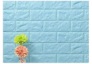 NYALKARAN Vinyl, Polyethylene Brick Wall 3D Wall Sticker 27.55x30.31x0.19 inches, Light Blue