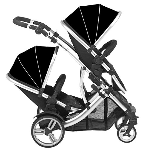 kidz kargo Duellette 21 Combo Twin Double Pushchair Baby New-Born Carrycots Pram Travel System Tandem Stroller Buggy contains 2 x Pramette/Seat Units/2 x Pink Footmuffs x 2 Rain Covers (Midnight Black)