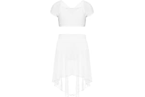 Freebily Vestito Danza del Ventre Bambina Crop Top Danza Moderna Asimmetrico Tutu Danza Classica da Balletto Ballerina Abito da Ballo da Sala Latino Samba Rumba Dancewear