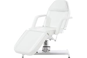 CLP Fauteuil De Massage Hydraulique V2 Similicuir I Hauteur Réglable en Continue Accoudoirs Amovibles Chaise Cosmétique Multifonction Réglable, Couleur:Blanc