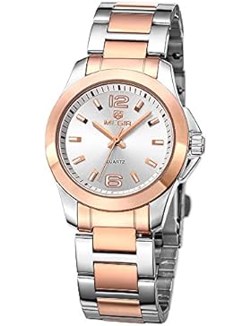 Damen-Quarz-Uhren mit Silber Gold Edelstahl Armband (Analog), 3ATM wasserdicht Armbanduhr für Damen Mädchen