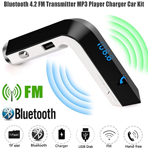 Preisvergleich Produktbild Xshuai Lärmreduzierung Technologie Auto FM Transmitter Bluetooth Freisprecheinrichtung LCD MP3 Player Radio Adapter Kit Schnell und intelligent Ladegerät Kompatibel mit allen Bluetooth-fähigen Geräten iPhone, Ipad, Samsung, LG, HTC Smartphones, Tabletten (Weiß)