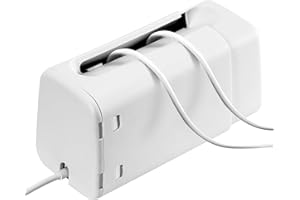 GCRQ Adjustable Cable Tidy Box - Child Safety Cable Management Box with Twin-Lock & Finger Guard Vents. Electrically Safe ABS, Fits Most Extension Blocks, Hide Sockets/Cables (White)