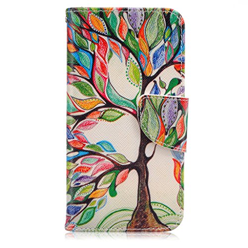 Galaxy S7 Edge Case + Free Tempered Glass Screen Protector,Mo-Beauty® Samsung Galaxy S7 Edge Leather Case,Full Body Colorful Pattern Design Flip PU Leather Wallet Card Slot Stand Case Cover For Galaxy S7 Edge (Colorful tree #2)