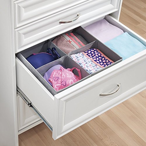 mDesign Stoffbox für Schrank oder Schublade, 4 Fächer – die ideale Aufbewahrungsbox (Stoff) – flexibel verwendbare Stoffkiste – Farbe: grau - 2