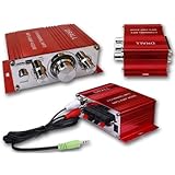 DRALL INSTRUMENTS Mini-Endstufe Verstärker für Wohnung, Motoroller, Motorrad, Auto, MP3-Player ROT Modell: EN4