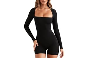 BKEPDY Jumpsuit Damen Lange Ärmel Sexy One Piece Bodysuit Bodycon Top Yoga Bodysuit Trainingsanzug Einteiler Overall Kuschelig Elegant Bodycon Gym Wear One Piece Body