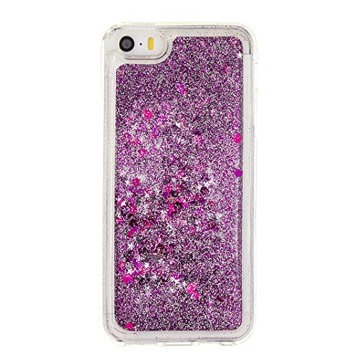iPhone SE Glitzer Hülle Rosa Schleife® TPU Weiche Silikon Backcover Slim Case 3D Fließen Flüssig Shiny Bling kristall Handyhülle Handytasche Schale Bumper mit Schmetterling Herz Muster Entwurf für iPhone 5S / iPhone 5 (4.0 Zoll) - 2
