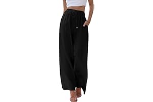 MorFansi Damen Sommerhose Baumwolle Leinen Weites Bein Hosen Flowy Palazzo Freizeithose Strandhose Yoga Jogginghose mit Taschen