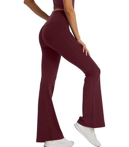 PICKLION Damen Hose High Waist Leggings Yogahose Schlaghose Causal Elastische Sporthose Outfit Bootcut Flared Geripptehose Grün S