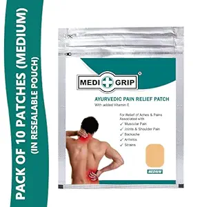 Medigrip Ayurvedic Pain Relief Patch (Medium) - Pack of 10 Patches | Natural Herbal | Instant Relief From Joint & Muscle Pain, Cramps | No Side-effects