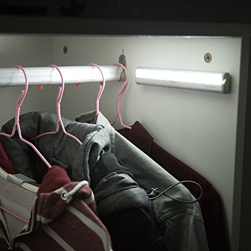 MAXAH® 2x USB Sensor Lampe Beleuchtung 10 LED Automatische LED-Lichtleiste Bewegungsmelder Kabellose Infrarot-Lichterfassung für Schrank Cabinet Schrankschublade Schrank Treppe Nachtlicht Wandleuchte mit Magnetstreifen und USB Kabel (USB Wiederaufladbar,kaltweiß) - 2