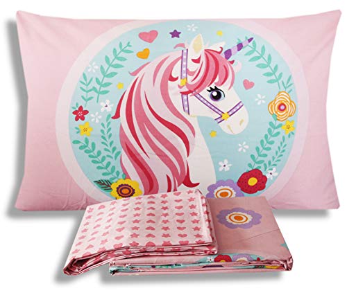 HERMET srl Completo Letto Lenzuola Unicorno Una Piazza Lenzuolo sopra + sotto con Angoli + Federa 100% Cotone