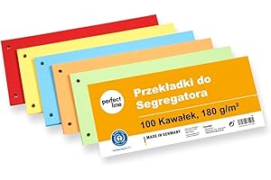 ‎PERFECT LINE perfect line 100 Przekładki do Segregatora, Kartonowe Przekładki do Segregatorów z Recyklingu, Separatory do Segregatora Made in Germany, Przekładki Wielokolorowe, 5 Kolorów, Dziurkowane