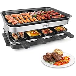 Hengbo Appareil à Raclette Grill avec Revêtement anti-adhésif 8 Coupelle pour 8 Personnes
