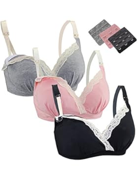 FeelinGirl 3-er Pack Damen Atmungsaktive Spitze Nahtlose Schwangerschafts Still-BH ohne Bügel Umstandsmode Unterwäsche