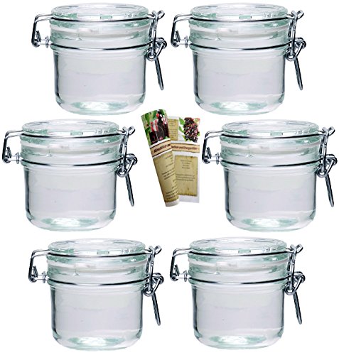 gouveo 6er Set Bügelgläser 250 ml incl. 28-seitige Flaschendiscount-Rezeptbroschüre Einmachgläser Marmeladengläser mit Bügelverschluss