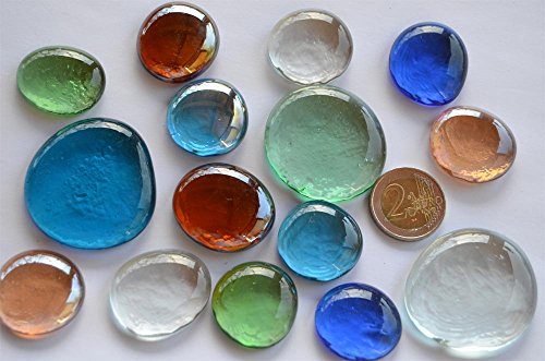 15 Stück (ca. 220g) Glasnuggets Mix XL Format in 2 versch. Größen, ca. 26-45mm Glassteine transparent - 2
