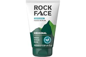 ROCKFACE Rock Face Exfoliating Scrub for Men - Exfoliating Face Wash with Walnut Shells, 100ml, Invigorates Tired Skin, Fresh Citrus Scent, for Smooth Skin