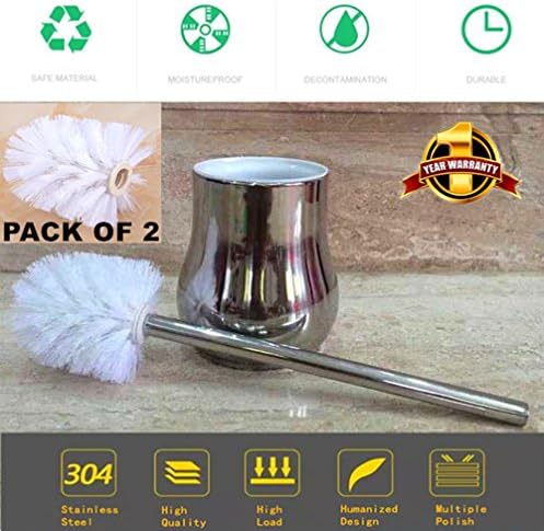 Toilet Brush Set &amp; Holder WC Stainless Steel Chrome Cleaner Bathroom Free Standing Flushable Glitter Anti-Rust