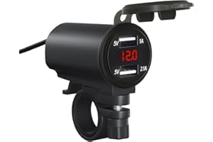 iSpchen Motorrad USB Ladegerät 3.1A Dual USB Ports Schnellladegerät Motorrad Ladebuchse mit wasserdichte Schalter Abdeckung mit Digital Voltmeter für 14/13/12/mini/12pro/max/SE/11/11Pro/XS/XR