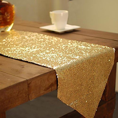 Lankuo Gold Shimmer Sequin Fabric-Table runner for Wedding/Party/Christmas Day (Golden)