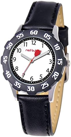 Red-Bubble Watch W002095 Boy's Teaching Quartz Black Leather Strap and White Dial