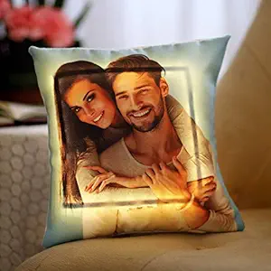 DREAMVIO Polyester Photo Personalized/Personalise Fur Full Print LED/Light Cushion/Pillow with Filler, 16x16-inch, Standard (White)