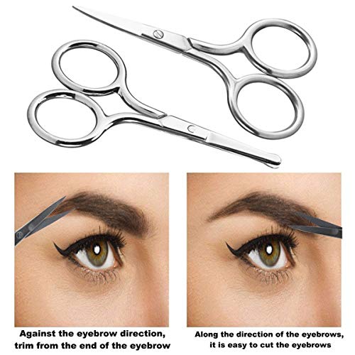 Preisvergleich Produktbild BigBig Style Gesichts Haarschere 2 Teile / Satz Edelstahl Gebogene und abgerundete Augenbraue Nase Schnurrbart Schere mit Tragbare Faltbare Spiegelbox (Color : Silver)