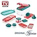 Produktbild Genius Nicer Dicer Fusion Julietti | 16 Teile | Alles-Schneider | Reiben | Julienne + Spiralen | Hobeln | Würfeln | Schneid-Gerät | TV-NEU Farbe Neon-Pink-Türkis