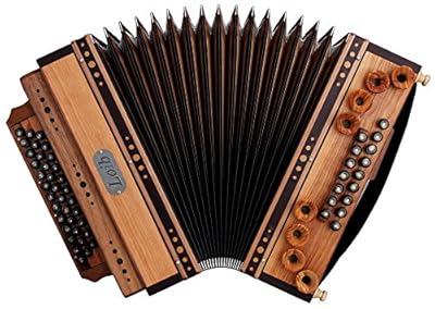 Loib Harmonika IVD Kirsche/Nuss G-C-F-B (Stimmung: G-C-F-B, 46 Diskantknöpfe, 9 kräftige Helikonbässe, X-Bass, 7 Harmonien, Tipo a mano Stimmzungen, Holzverdeck)