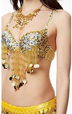 TT&Dance Dresses Belly Dance Tops Women's Performance Sequined Paillette Tassel Sleeveless High Bra, 38