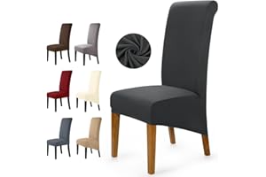 BALLADHOME Housse De Chaise Salle à Manger 6 Pièces Extensible Housse De Chaise XL Amovible Lavable Couverture De Chaise Spandex Grande Couvre Chaise Salle a Manger Pour Mariage Hôtel (Gris Foncé, 6 Pièces)-XLC
