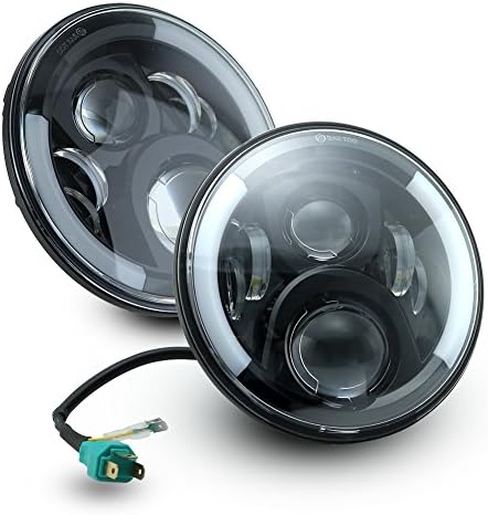 Rupse 7" LED Headlights White Halo Ring Amber Turn Signal Daytime Running Lights With H4 Plug H4-H13 Adapter (5000K, 60W)