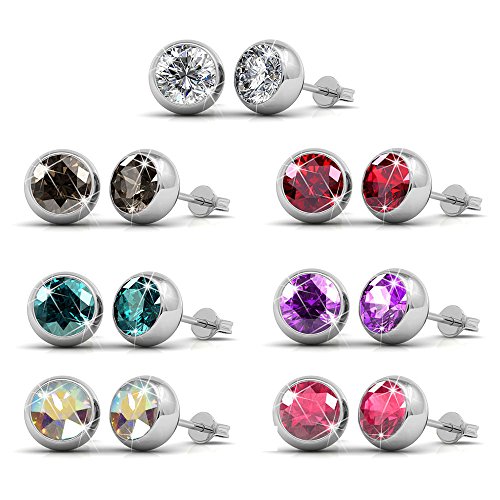 R-Timer para mujer Fashion joyas Juego de pendientes de tuerca 18 K whit-gold bañado en con cristales de Swarovski