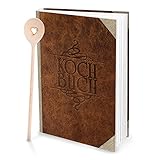 Geschenk-SET Rezeptbuch zum Selberschreiben LEDER-NOSTALGIE Look braun beige DIN A4 + HERZ Kochlöffel HARDCOVER Meine Rezepte Liebslingsrezepte Buch Einschreiben als Geschenk Küche Kochen by 