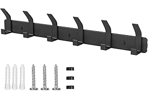 Benxdara Coat Hooks Wall Mounted Coat Rack with 6 Hooks, Rustproof Wall Hanger Clothes Hook Rail for Kitchen Bedroom and Entryway, Carbon Black