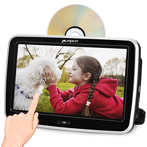 Pumpkin 1080P lettore dvd poggiatesta tocca schermo da auto con supporto, 10.1 Pollici, regione free, USB/SD/AV OUT/multiformati, 18 mesi di garanzia