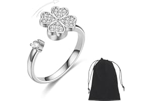 INGJIA Bague Anti-Stress Rotative en Argent - Anneau de Relaxation Ajustable pour Anxiété avec Papillon, Lune, Soleil et Cristal - pour Femme et Homme
