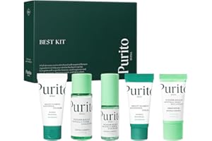 PURITO SEOUL Best Kit per la cura della pelle con detergente e crema al pantenolo, siero e toner alla centella inodore, per tutti i tipi di pelle, set regalo, per viso, siero viso, K-Beauty, 104 ml