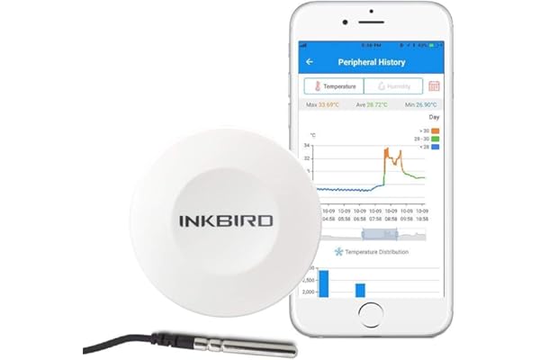 Inkbird IBS-TH1 Thermomètre Hygromètre Numérique Bluetooth Enregistreur Temperature Humidité avec Sonde NTC pour Terrarium,Cave Vin,Serre