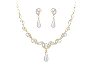 Deyanse Bridal Jewellery Sets, Wedding Jewellery Sets for Brides, Pearls and Rhinestone Necklace & Dangle Earrings Set, Elegant Perfect Women's Jewellery sets for Wedding, Prom or Bridesmaid Gifts