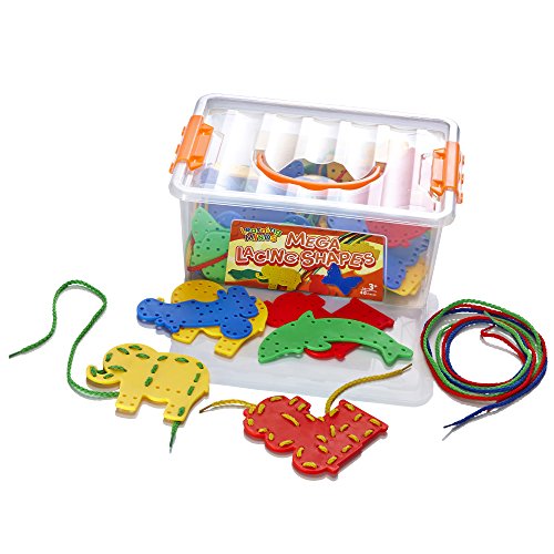 Learning Minds Mega Lacing Shapes Tub - 64 Pieces