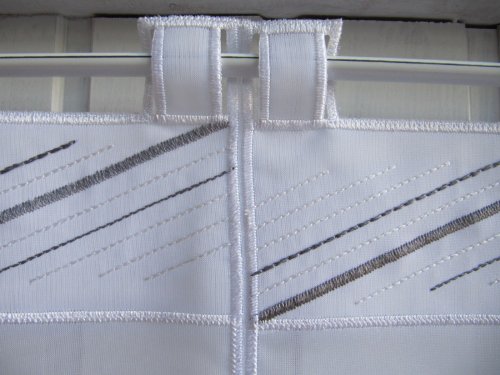 Scheibengardine Weiß Grau Modern Stickmuster 45 cm Hoch - 2