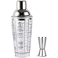 400ml Clear Glass Cocktail Shaker Cup With Measuring Jigger, Bartender Tools Kit, Drink Shaker with strainer for kitchens, bars, coffee shops, hotels, clubs